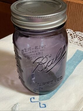 Purple Ball Mason Improved Jar with Silver Lid 100th anniversary